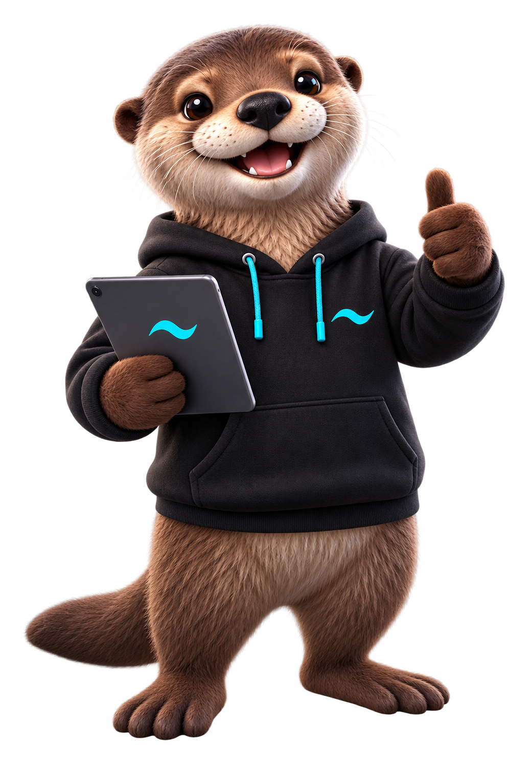 Mr Chun con tablet y pulgar arriba